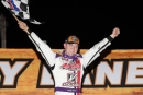 Bobby Pierce celebrates his June 24 World of Outlaws Case Late Model Series victory at Independence (Iowa) Motor Speedway. He earned $10,000. (mikerueferphotos.photoreflect.com)