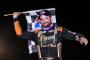 Josh Rice waves the checkers Sept. 13 at MRP Raceway Park in Williamsburg, Ohio, for his $5,000 Valvoline American Late Model Iron-Man Series victory. (Ryan Roberts)