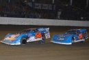 Garrett Alberson (58) edged Dennis Erb Jr. (28) for a $5,000 Lucas Oil Midwest LateModel Racing Association victory Sept. 13 at Davenport (Iowa) Speedway. (mikerueferphotos.photoreflect.com)