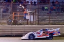 Zach Milbee takes the checkers Sept. 15 at Hilltop Speedway in Millersburg, Ohio, for his series-leading eighth Burlile Steel Block Late Model Series victory of the season. (Josh Wilson)