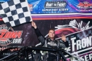 Payton Freeman emerges in victory lane Sept. 21 at Thunderhill Raceway Park in Summertown, Tenn., after his first career Hunt the Front Super Dirt Series victory. (Ryan Roberts)