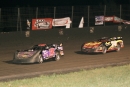 John Anderson of Omaha, Neb., (2) races ahead of Jeremy Payne (74) en route to earning a flag to flag victory at Lakeside Speedway for his third straight Midwest LateModel Racing Association victory. (Ivan Veldhuizen)