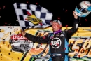 Devin Moran celebrates Oct. 4's Lucas Oil Late Model Dirt Series victory at Pittsburgh's Pennsylvania Motor Speedway in Imperial, Pa. (heathlawsonphotos.com)