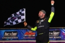 Brandon Overton celebrates his $20,000 Hunt the Front Super Dirt Series along with his $50,000 series title Nov. 2 at I-75 Raceway in Sweetwater, Tenn. (joshjamesartwork.com)